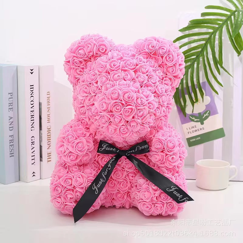 Rose Bear Teddy Bear, 25Cm Flower Bear Teddy Bear, Valentine'S Day Gift, Christmas Gift, Birthday Gift, Party Gift