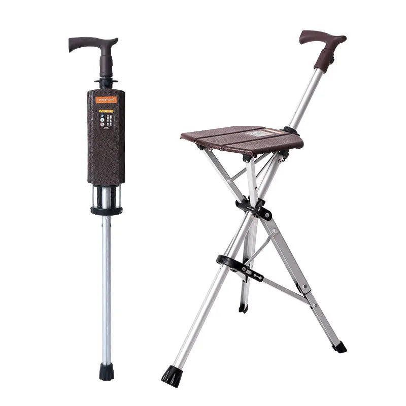 Multi-Functional Lightweight Folding Crutch Chair & Walking Cane with Built-In Seat